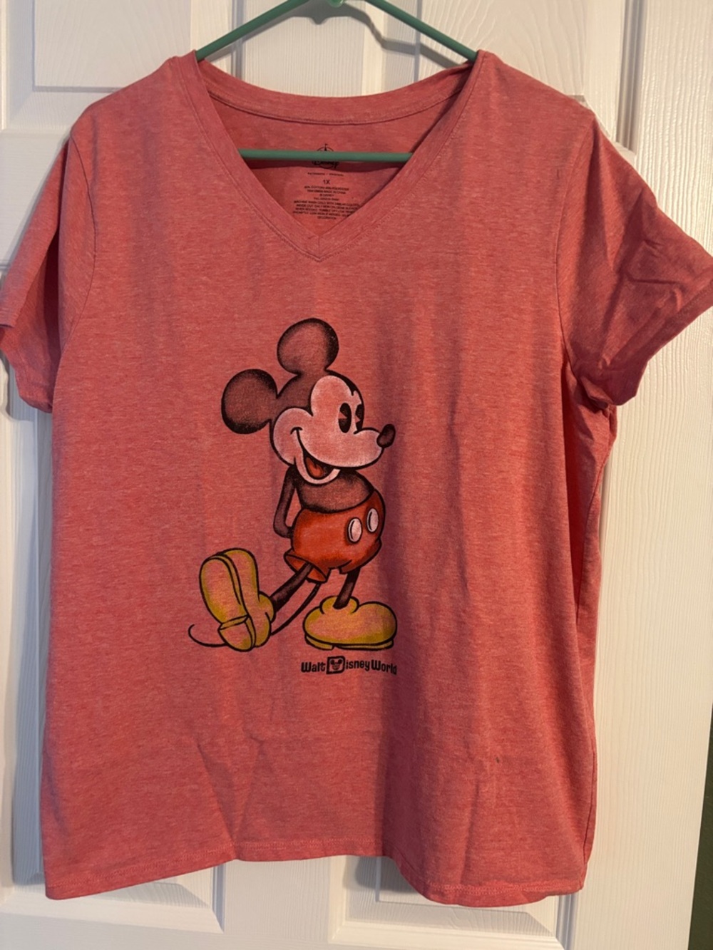 Disney Heather Coral V-Neck Mickey Mouse Tee